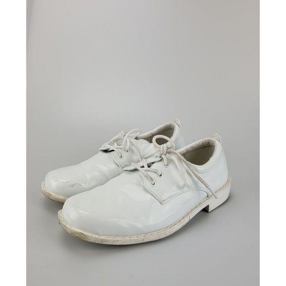 TIP TOP Boy Patent Leather White‎ Derby Dress Shoes 4 Wedding Baptism Lace Up - Picture 1 of 11
